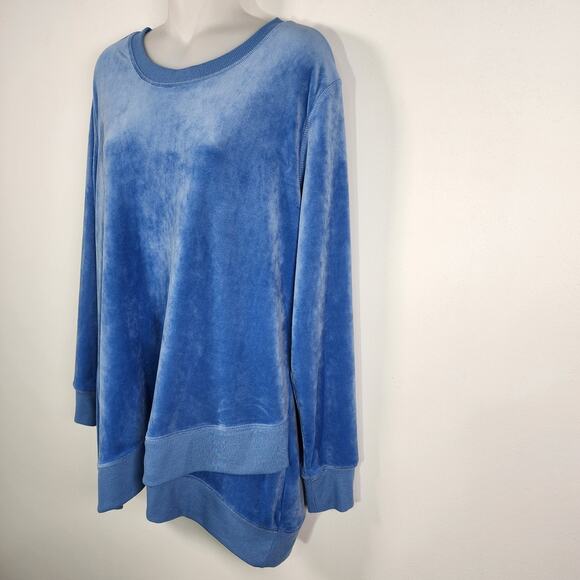 Denim & Co. Active Women Velour Pullover Sweatshirt Rib Trim Blue Medium A346271 - Picture 5 of 10